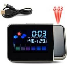 Led väckarklocka temperatur termometer skrivbord tid datum visa kalender usb laddare bord led klocka - Svart med usb