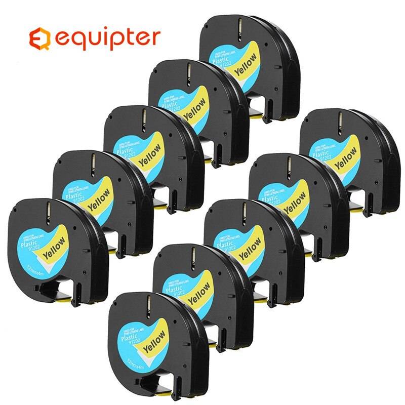 10 st 12mm*4m 12267 91201 etikettband kompatibla dymo letratag lt -100h etikettmaskin 92102 91203 91204 91205 91208 - Svart på gult