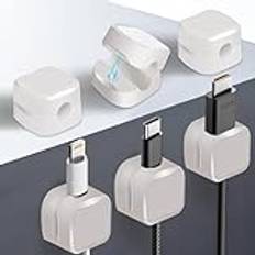 GLEEMEN Kabelhållare kabelklämmor magnetiska, 6 stycken justerbara kablar organiserare kabelhantering självhäftande kabelhållare för skrivbord, nattduksbord, laddkablar, HDMI, USB, ljudkabel (vit)