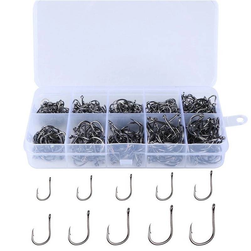 Fishing Hooks 100pcs Set High Carbon Steel Sharp Durable Barbed Fishhook Rock Fishing Equipment Gear Tackle Accessories with box