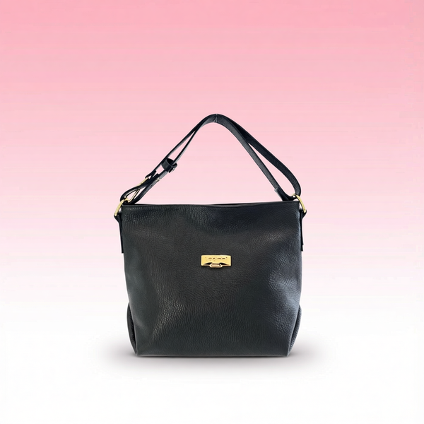Baldinini Trend - Structured Textured Cowhide Shoulder Bag with Gold Hardware - Black