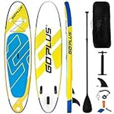 COSTWAY Stand Up paddlingbräda, uppblåsbar SUP-bräda, padelboard med säkerhetslina, paddel, pump, centerfläkt, ryggsäck och reparationssats (blå + gul, 335 x 76 x 15 cm)