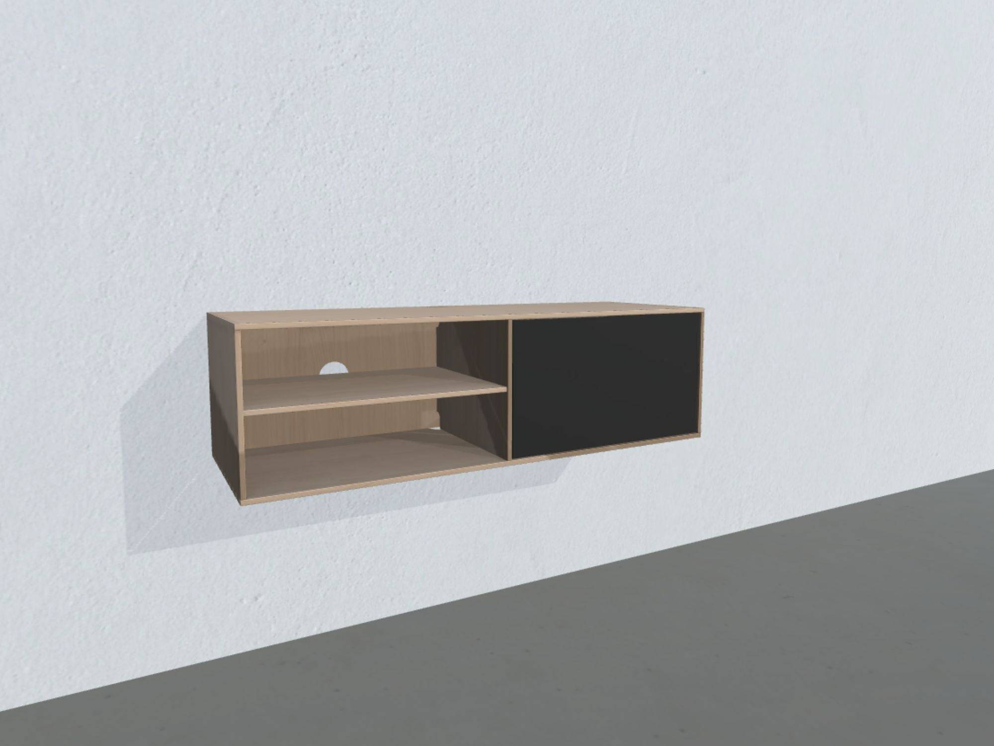 Square Classic TV-bord - opstilling 141 (massiv træ korpus, naturolieret eg massiv korpus, sort stoffront, dybde: 42 cm)