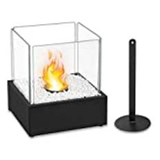 Froadp Bio Etanol Eldstäder Set Portable Bioetanol Bordspis med Glas, Stålbas och Vita Dekorativa Stenar 25x21x29cm Rektangulär Lykta Kamin på Uteplats Bordseld Spis Dekoration för Inomhus och Utomhus