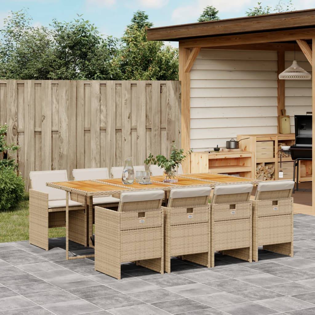 Spisebordssæt Til Haven 5 Dele Med Hynder Polyrattan - 8 / Beige / træ