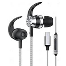 BENEWY USB C-hörlurar för Samsung S24 S23 S22 S21 S20 A53 A54 USB C-hörlurar med mikrofon bas stereo bullerisolerande in-ear typ C hörlurar trådbundna öronsnäckor