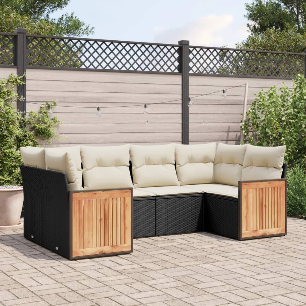 Sofasæt Til Haven 6 Dele Med Hynder Polyrattan - Sort og cremefarvet