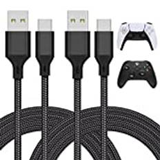 FYOUNG 2-pack 3M laddningskabel kompatibel med PS5 styrenhet, typ C snabbladdningskabel kompatibel med Xbox Series X/S, universell flätad nylonladdare kompatibel med Swith och Switch Lite