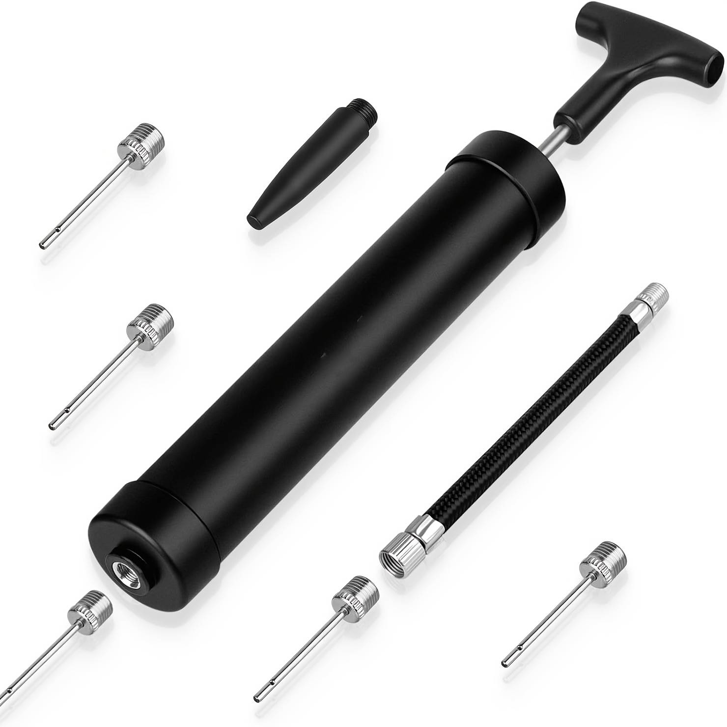 TEMU 8 Inch Ball Pump Kit, Basketball Pump, Portable Air Pump With 5 Needles, 1 Nozzle & Extension Hose For Soccer Football Volleyball Exercise Sports Ball