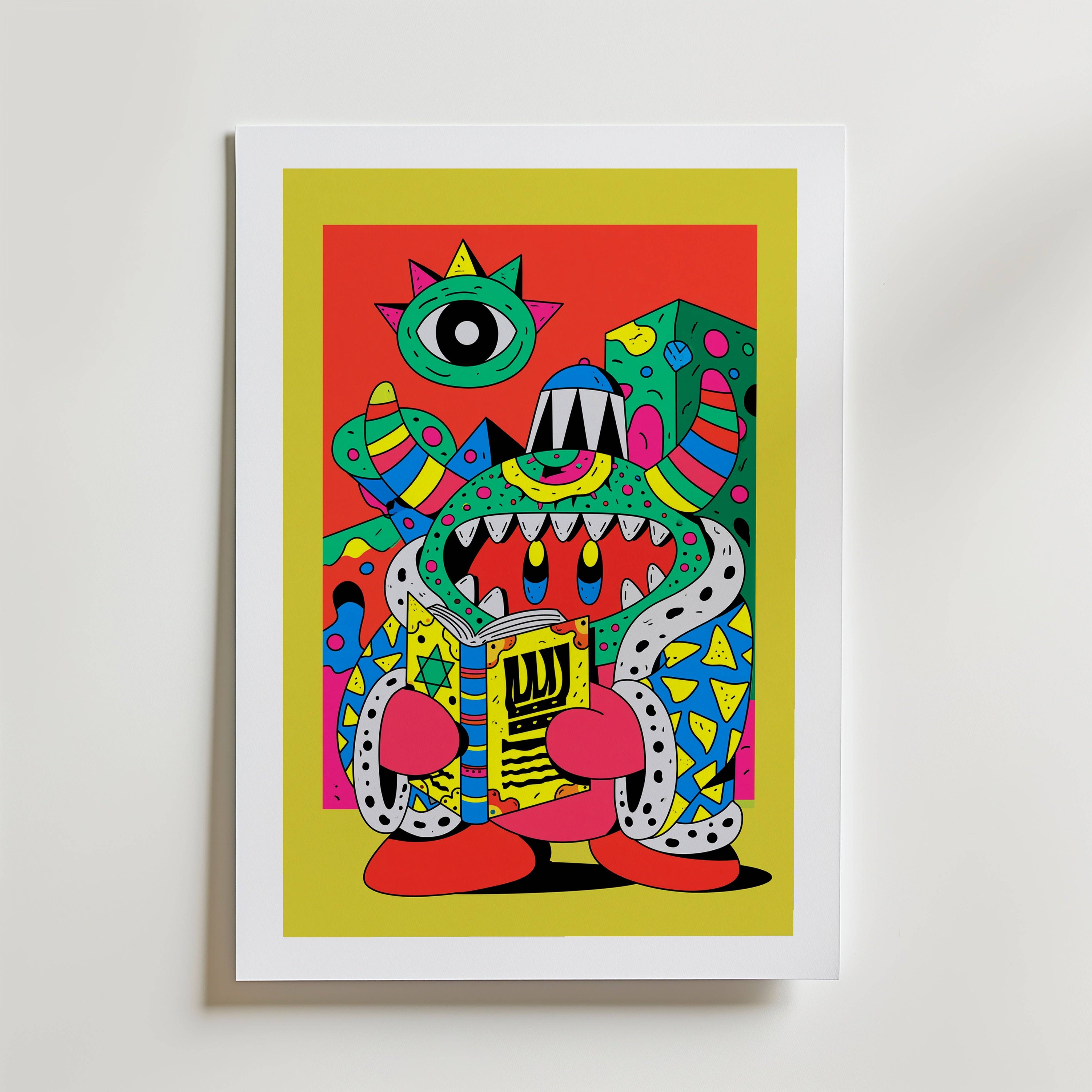Monster Pop Poster - Premium Canvas 21x30 cm Med passepartout
