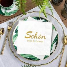100-pack tyskspråkiga servetter med texten "Glad att du är här" och minimalistiska mönster, lämpliga för bröllop, födelsedagar, vår, dop, nattvard, ko - Multifärgad (En-Storlek)