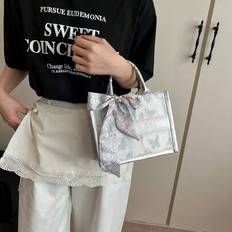 Modern minimalistisk sommarväska med stor kapacitet, med halsduksdekor (slumpmässigt halsduksmönster), (slumpmässig fjärilsposition) - Silver