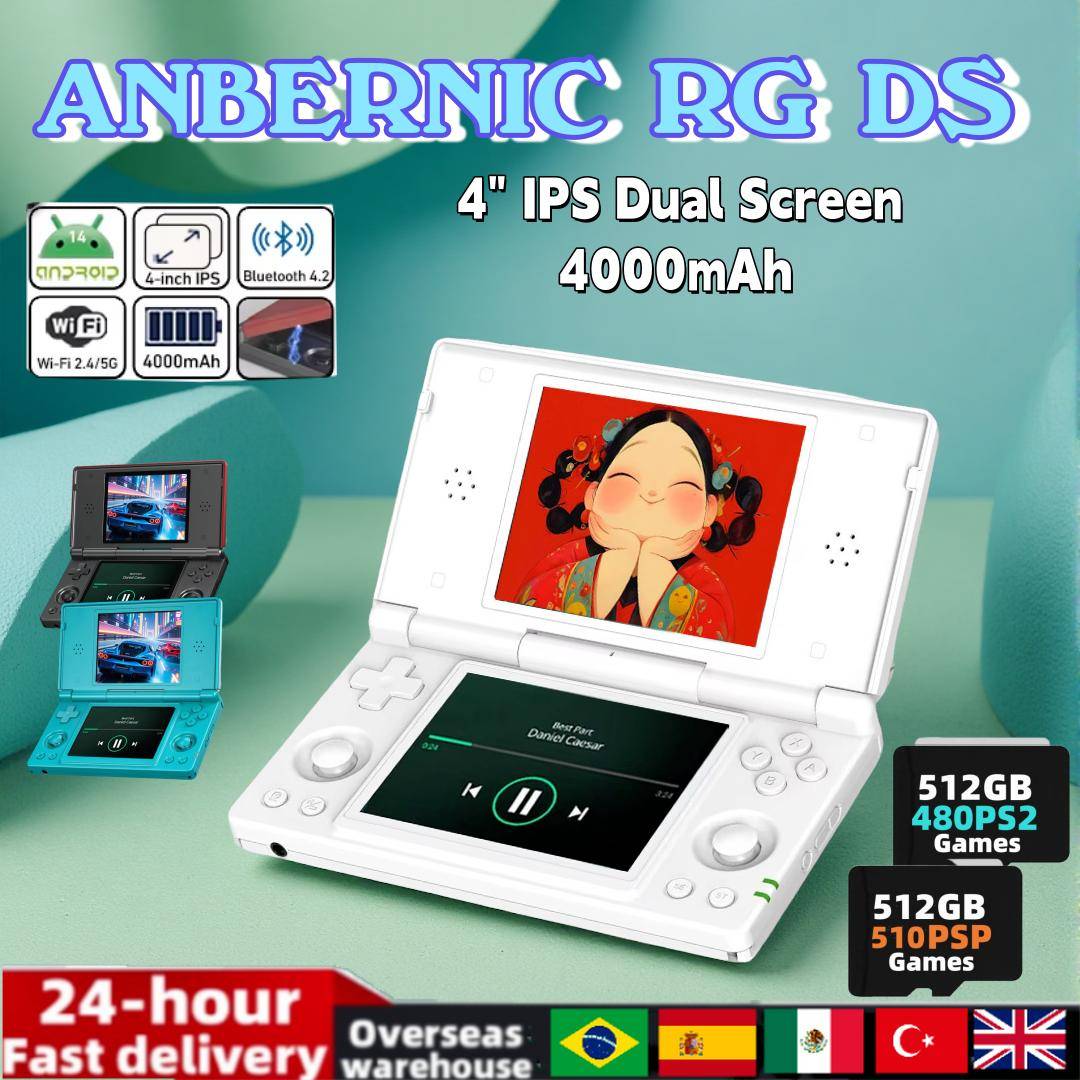ANBERNIC RG DS Handheld Game Console 4  IPS Multi-touch Dual-screen Flip Video Games Player 4000mAh Android14 RGDS PS2 Game Gift