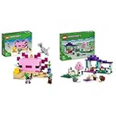 LEGO Minecraft Das Axolotl-Haus Set, baubare rosa Unterwasserbasis mit Taucherforscher & Minecraft Das Tierheim, Spielzeug mit vielen Tier-Figuren