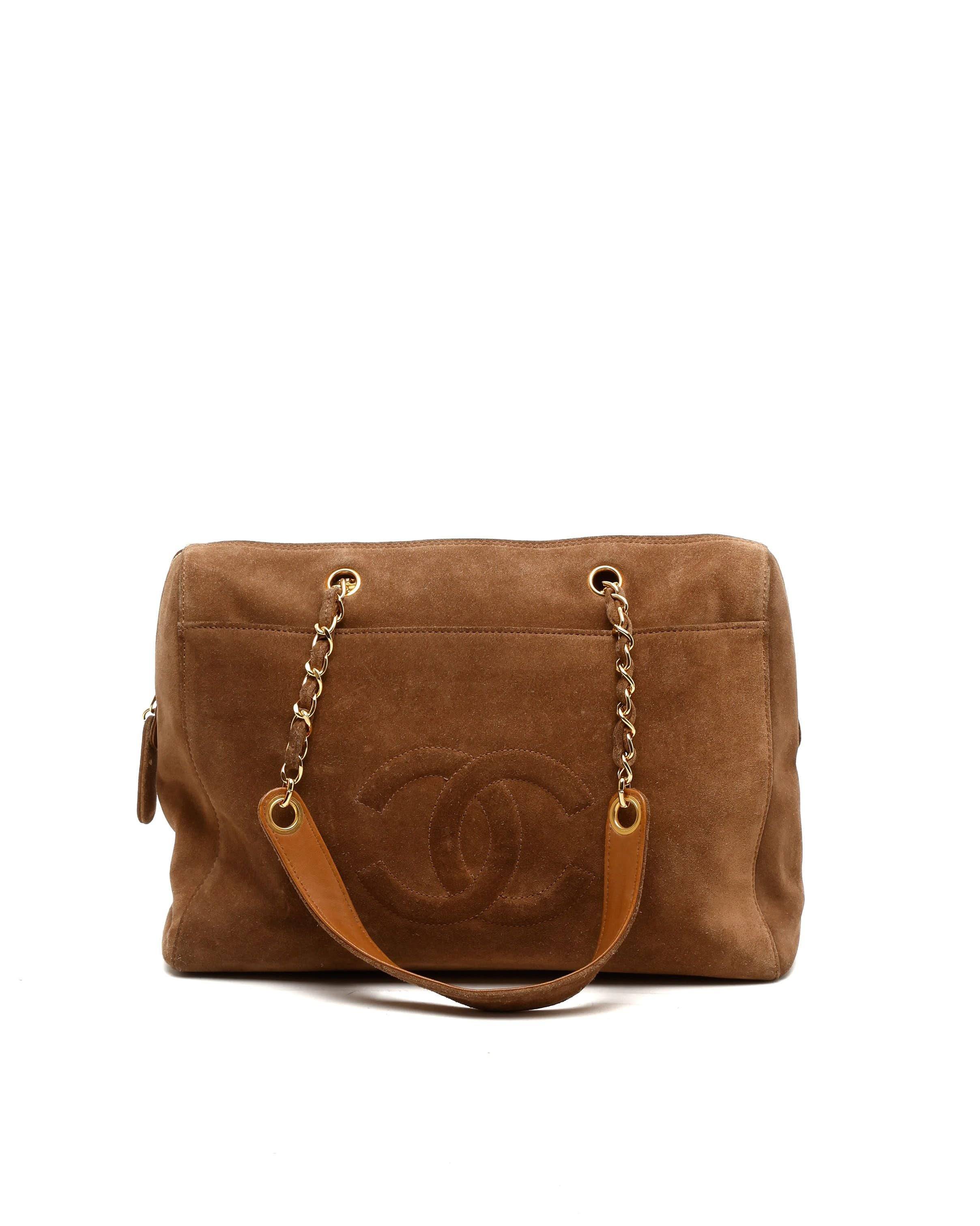 Chanel Suede CC Chain Boston Bag - Brown - One Size