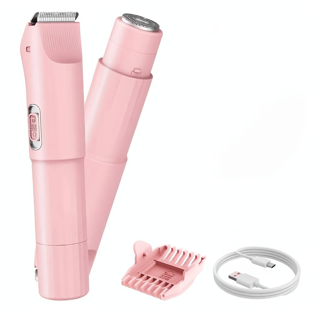 2in 1 Electric Women Razor And Bikini Hair Trimmer - Dual Head Women Shaver For Face, Leg, Armpit, Bikini Area | Painless Rechargeable Portable Hair Razor For Women, Powerful Motor & Working Time