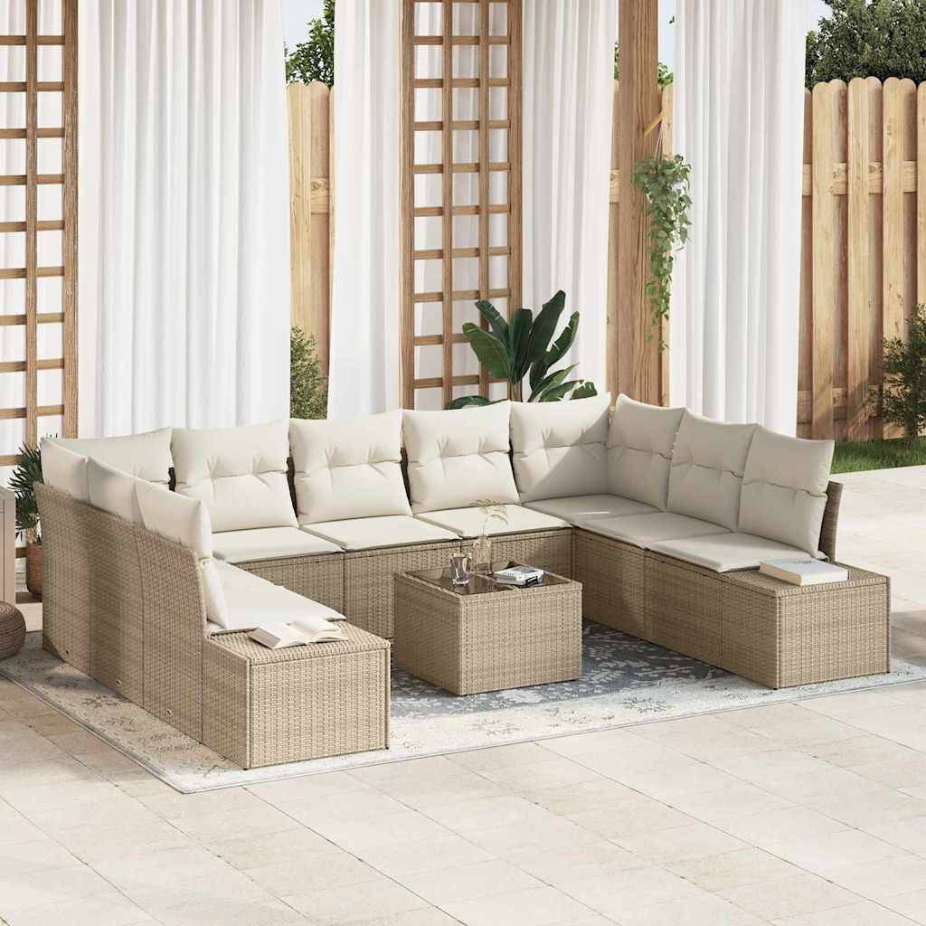vidaXL Havesofa Sæt 10 stk. Beige polyrattan