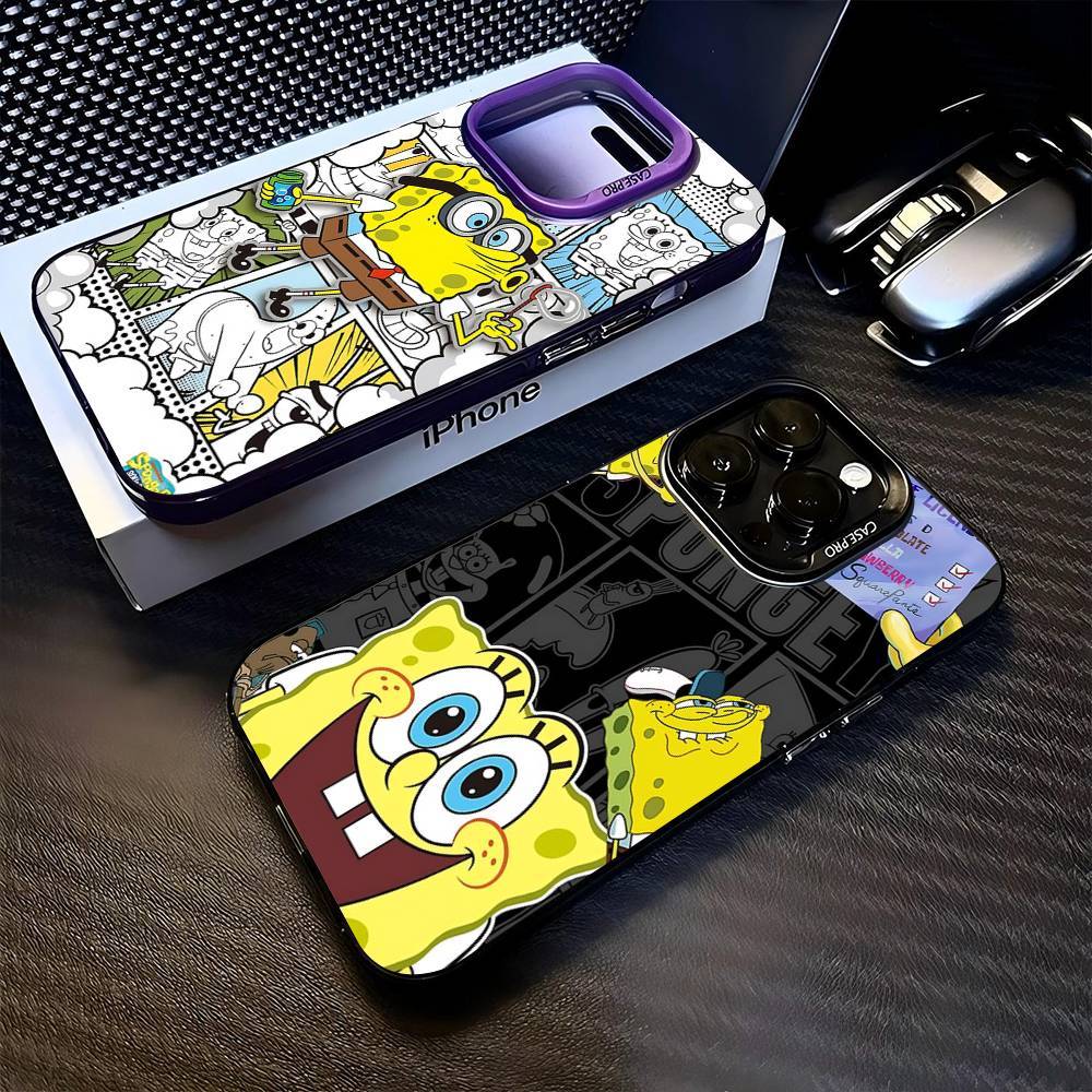 Tecknad Söt S-Svampeboll Anime Fodral För IPhone 17 16 15 14 11 12 13 Pro Max Pro Plus Färgat Silverfodral white