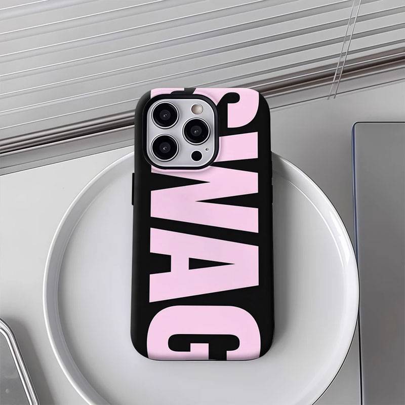 Ins Fashiy Cool Pink SWAG Letter Text Phone Case For IPhone 17 16 15 14 13 12 11 Pro Max Plus Single Double-layer PC Hard Cover