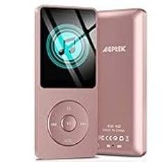AGPTEK Mp3 Classic 8 GB, ultralång batteritid upp till 70 timmars musikuppspelning med 1,8-tums skärm, liten sport MP3-spelare för barn/vuxna (minneskort upp till 128 GB) - roséguld