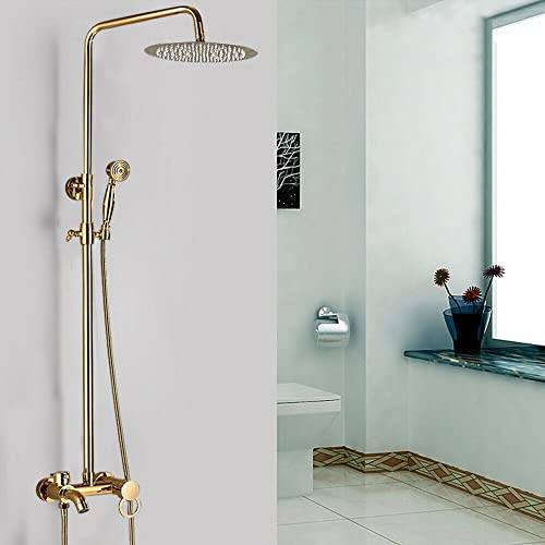 Termostatisk duschpelare, duschset med duschhuvud, ABS handdusch, termostatblandare badrum, guld