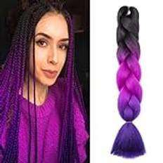 Dcbaboo Braids Extensions syntetiskt hår för flätning 1 styck Ombre Braiding Hair kanekalonhår för flätning hårförlängning flätor Afro Crochet Box flätor 100 g, svart & fuchsia och blå