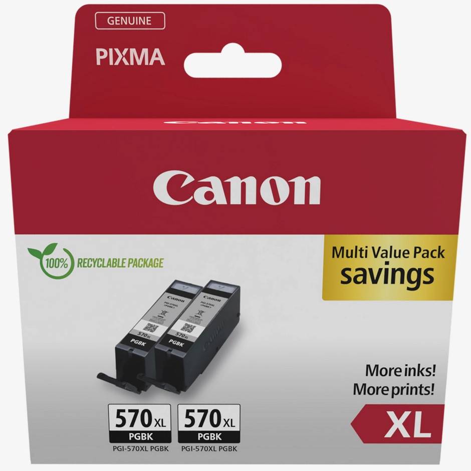 Canon PGI-570BK XL sort blækpatron med høj kapacitet (twin pack)