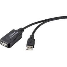Renkforce USB-kabel USB 2.0 USB-A kontakt, USB-A uttag 5.00 m Svart Aktiv med signalförstärkning RF-4535052