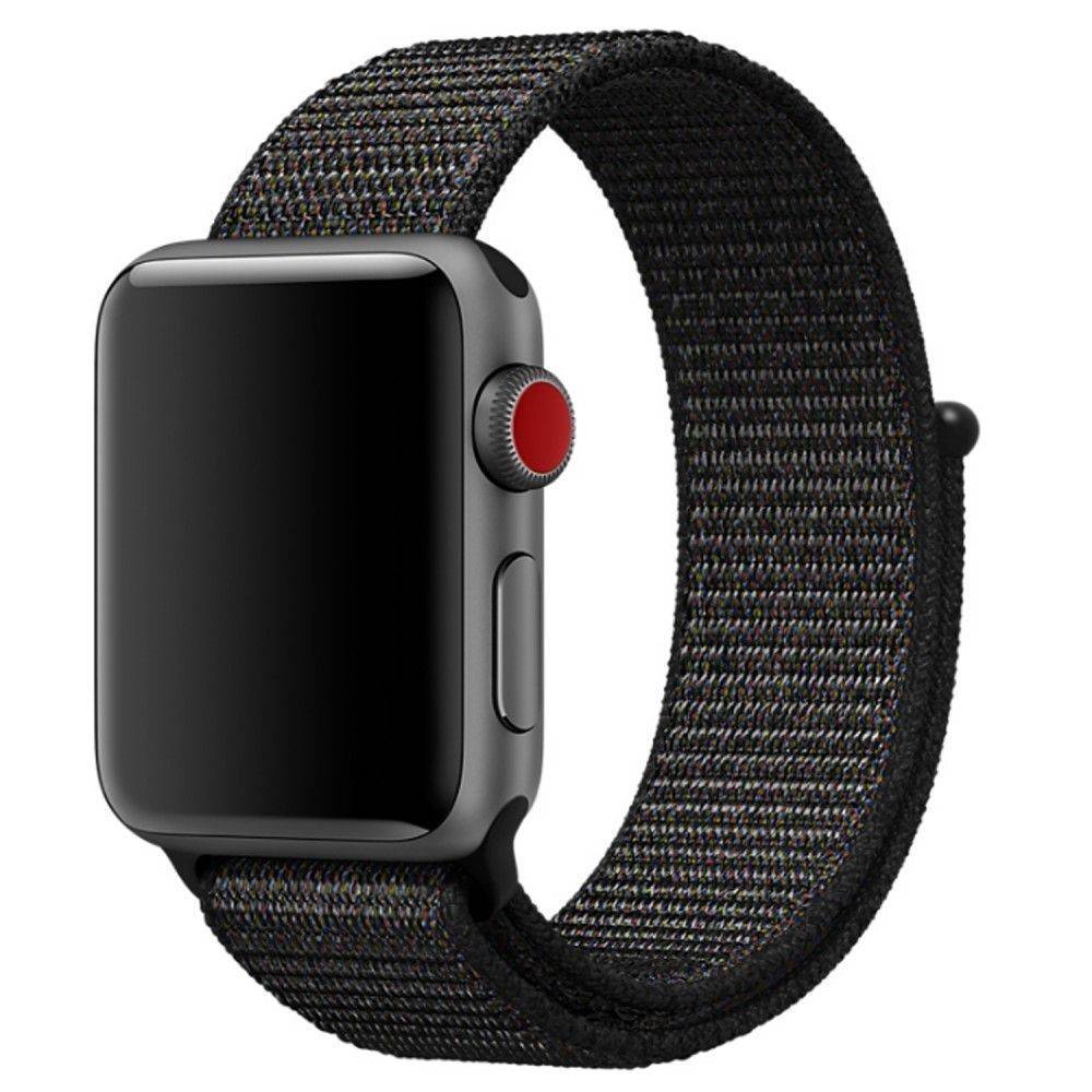 Apple Watch 9/8/7/6/5/4/3/2/1/SE - 45/44/42mm / Watch Ultra / Ultra 2 - armband i Nylon m/velcro - Svart/Orange