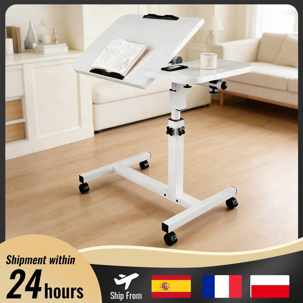 Overbed Table Mobile Bed Side Table with Swivel Casters Height & Angle Adjustable Laptop Desk for Home Office Study Rolling Standing Laptop Desk