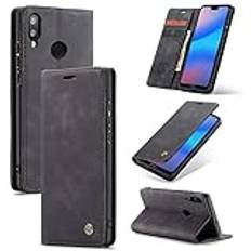 Cracedily Skal för Huawei P20 Lite Case, Läderfodral Plånbok Skal, [TPU-skal] [Kortplatser] [Kickstand] stöttåligt folio flipfodral Wallet Leather Cover för Huawei P20 Lite, Svart