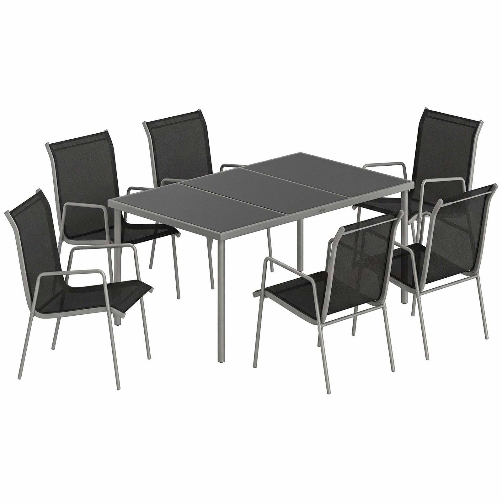 Udendørs spisebordssæt – 150x90 cm bord, 6 åndbare stole