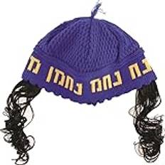 Art Judaica Blå nachman kippa med peyot 24 cm