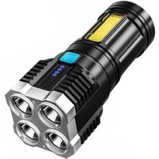 OBOSOE Kraftig LED lommelygte – 4 lys, USB-opladning, COB sidelys