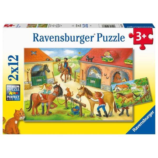 Ravensburger Børnepuslespil Ferie på Rideskolen - 2 x 12 brikker - Dyr