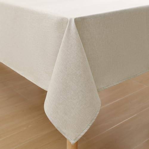 Homaxy Bordsduk med linneutseende, Tvättbar, lotuseffekt, kantig, 140 x 180 cm, linneduk, vattenavvisande, fläckskydd, beige