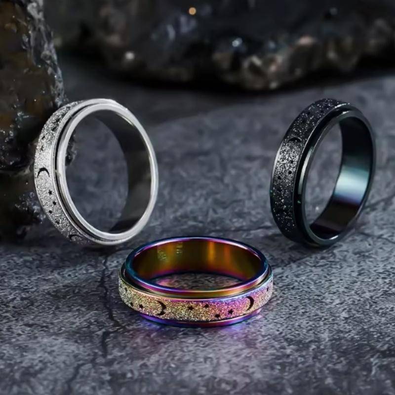 Matt Rostfritt Stål Måne Stjärna Fidget Ring För Kvinnor Män Anti Stress Ångest Roterande Spinner Ring Smycke Gåva