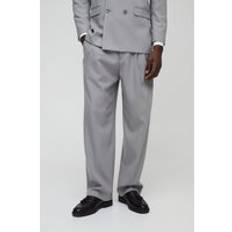 Mens Light Grey Relaxed Fit Pleat Detail Tailored Trouser