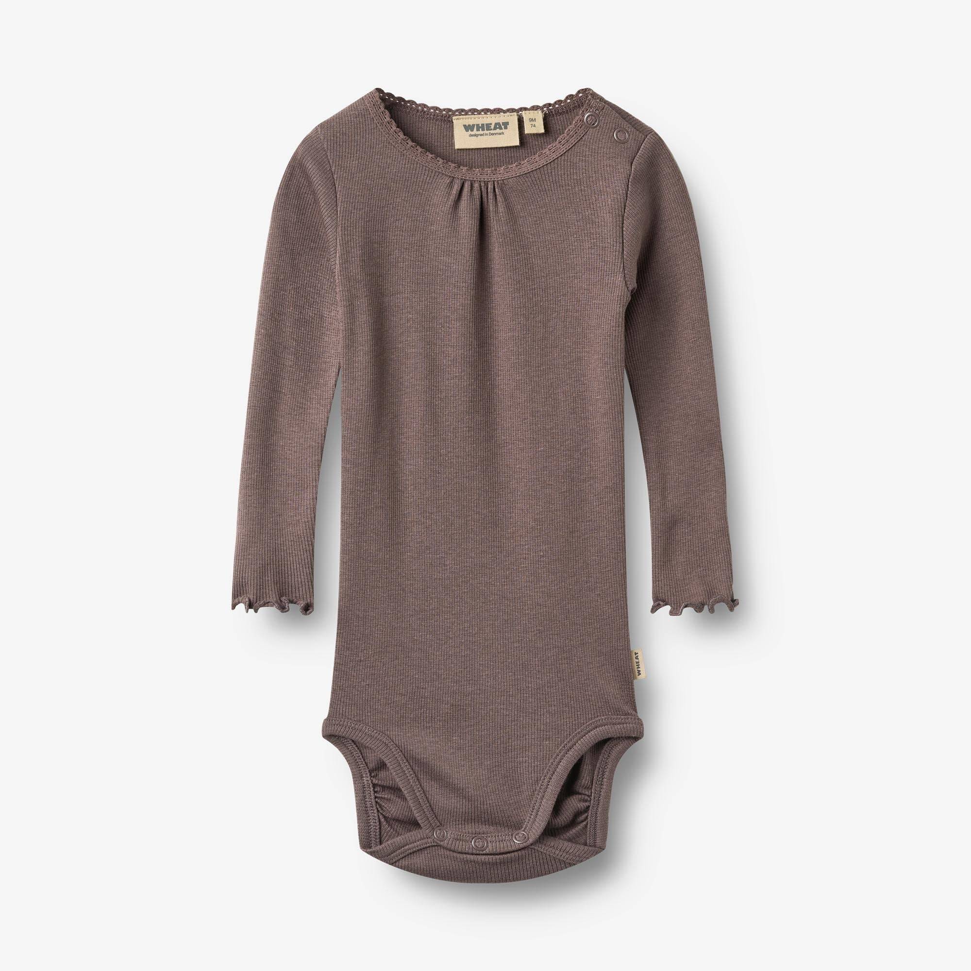 WHEAT® - Langærmet Blonde Rib Body Lotta - plum truffle - Str 74.