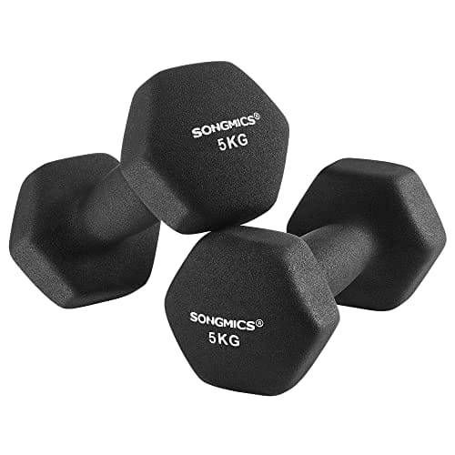 Songmics set med 2 hantlar 2 x 5 kg neoprenhantlar Halkfritt grepp Fitnessträning Svart syl60bk.