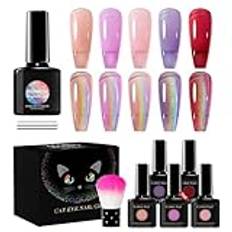Cat Eye Nagellack Set Magnetiskt Cat Eye Nagellack Starry Nagellack Set Gel Emalj Set för Salong, Cat Eye Halv Permanent Nagellack, Gel Nagellack