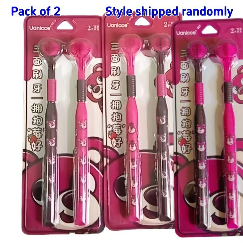 TEMU Set Of 2 Soft-bristled Three-sided Toothbrushes For Adults, Featuring -degree Design And A Tongue Scraper, Ideal For Home Use.
