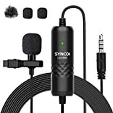 SYNCO Lavalier mikrofon, kontaktmikrofon rundstrålande clip-on mikrofon med vindskydd, 3,5 mm TRS/TRRS, 6 meter för smartphone mobiltelefon iPhone Android Huawei Samsung, PC laptop, kamera DSLR Lav-S6E