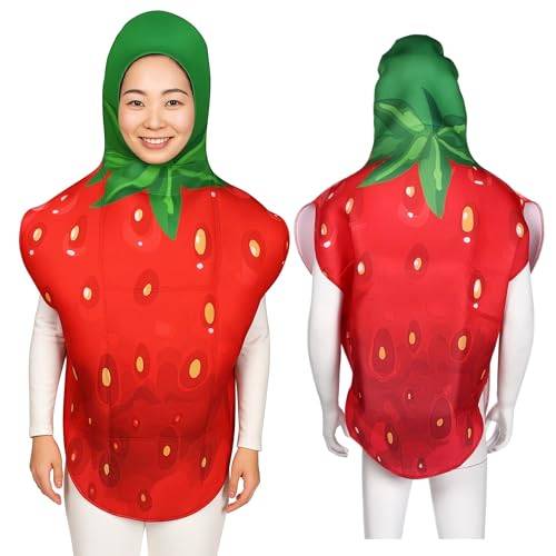 [kitamurasyokai] Strawberry Cosplay Costume, Fruit Costume, Halloween Costume, Fun Item, Cute Item for Parties and Events, Unisex, One Size Fits All A