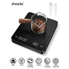 1 st digital kaffevåg med timer, uppladdningsbar espressovåg, 3 kg/0,1 g mini kaffevåg dropp-espressovåg, våg med 3 enheter, tarafunktion, automatisk - Svart (En-Storlek)