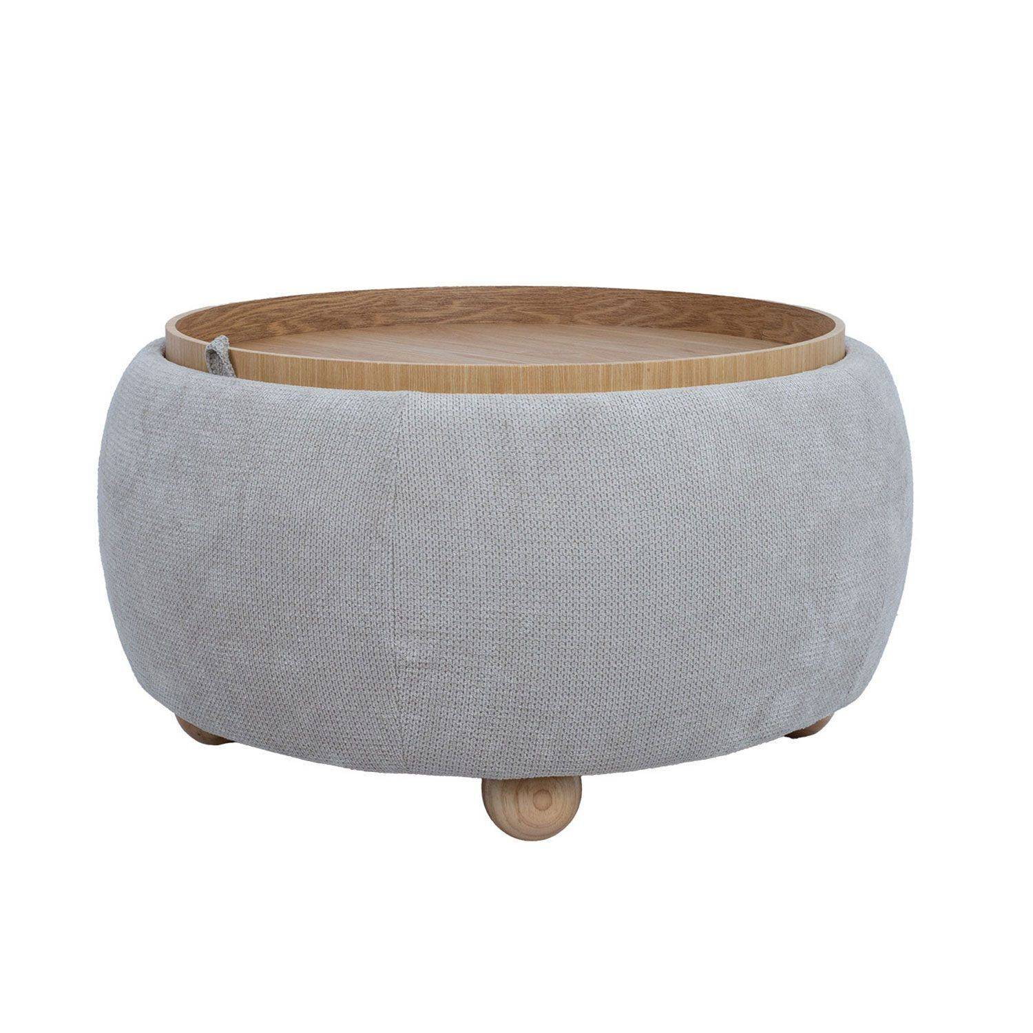 Ottoman/bord Hiro med förvaring och bricka 67x38 cm - Beige Sittpuff Trä