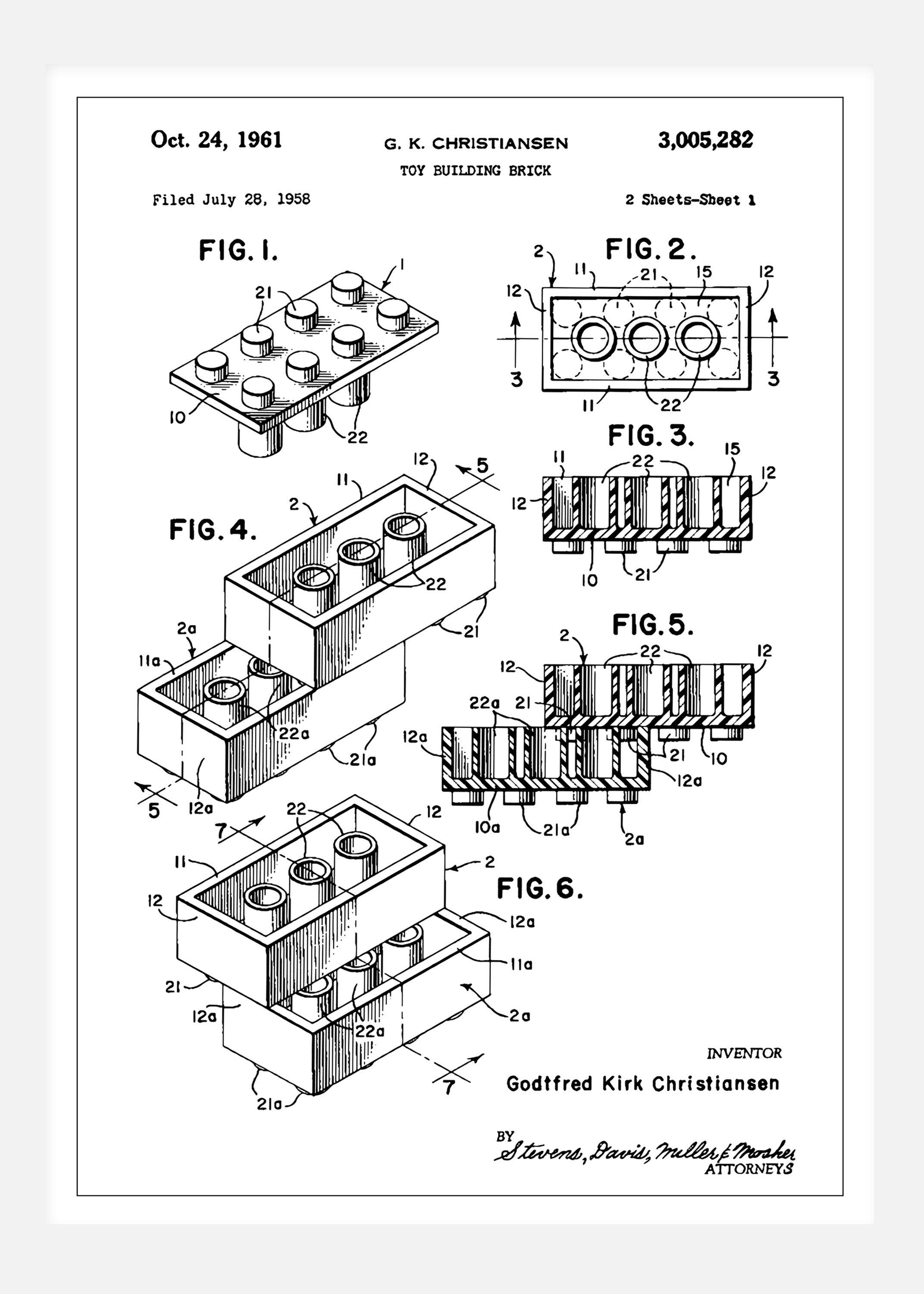 Patent Print - Lego Block I - White Canvastavla (30x40 cm)