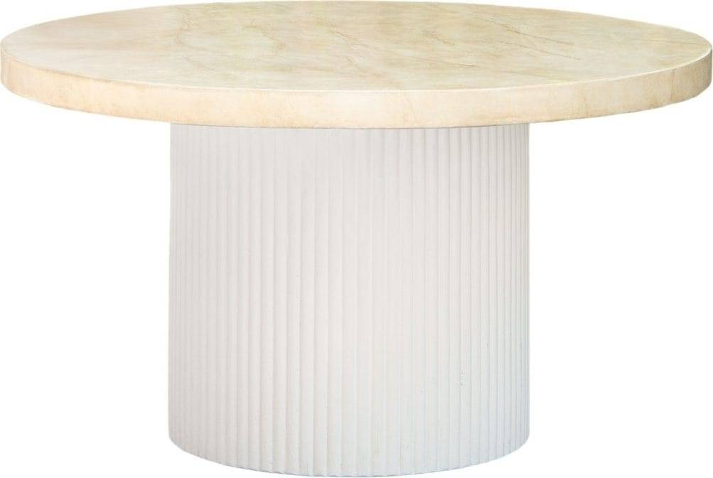 Runt soffbord i travertin-look | Ø80 cm Laxö - Soffbord Vit,Beige Plast