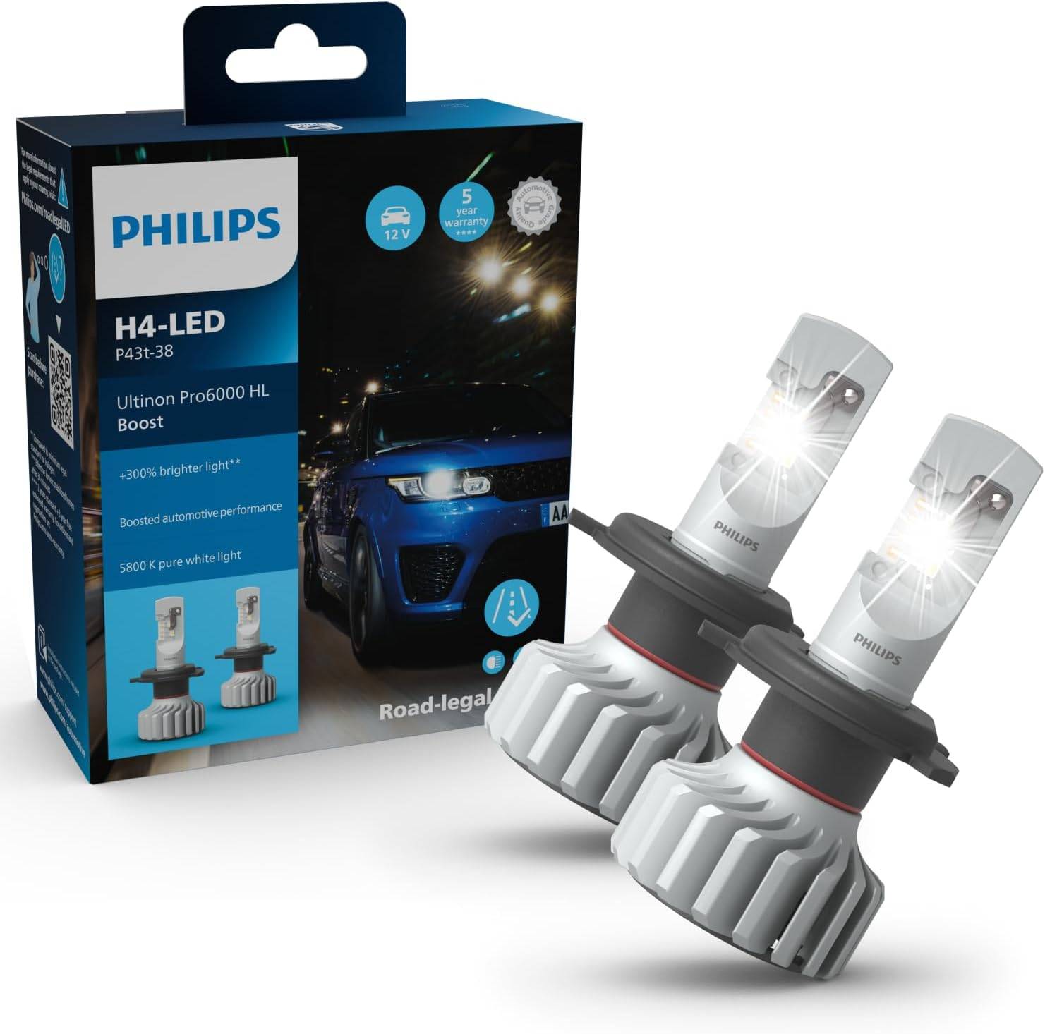 H4 Pærer - Philips Ultinon Pro6000 H4 LED - ECE-godkendt (typegodkendt) - 2 stk