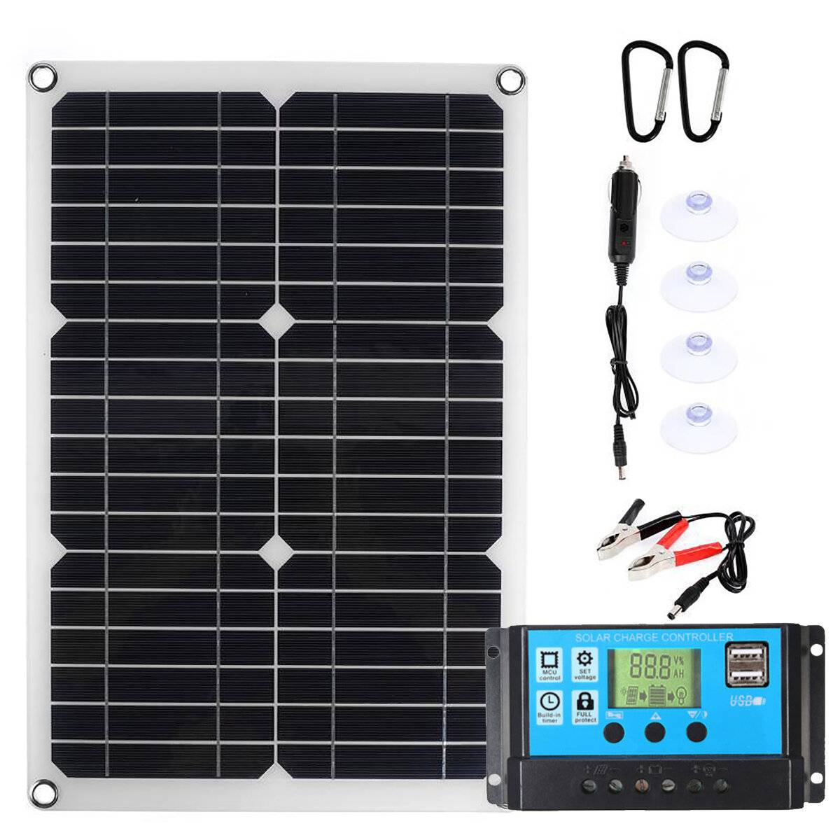 Bärbar 30W 18v solpanel multifunktionell solcellsladdare kit vattentät nödfotovoltaisk laddning för utomhusresor, campin